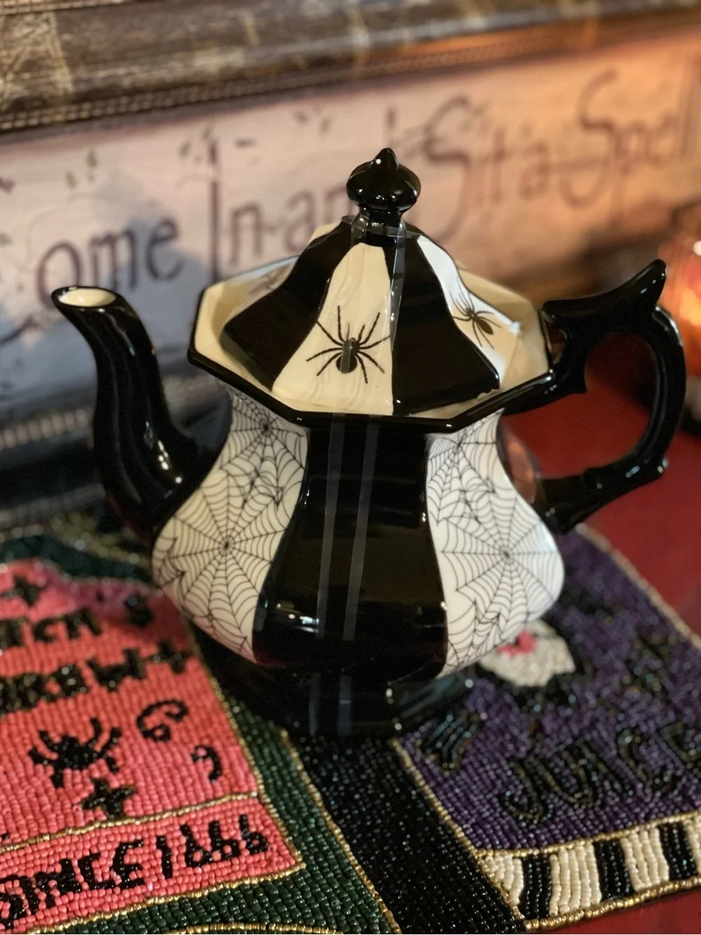 GRACE TEAWARE NWT Halloween Spider And Web Fine Porcelain Gothic Witchy Teapot